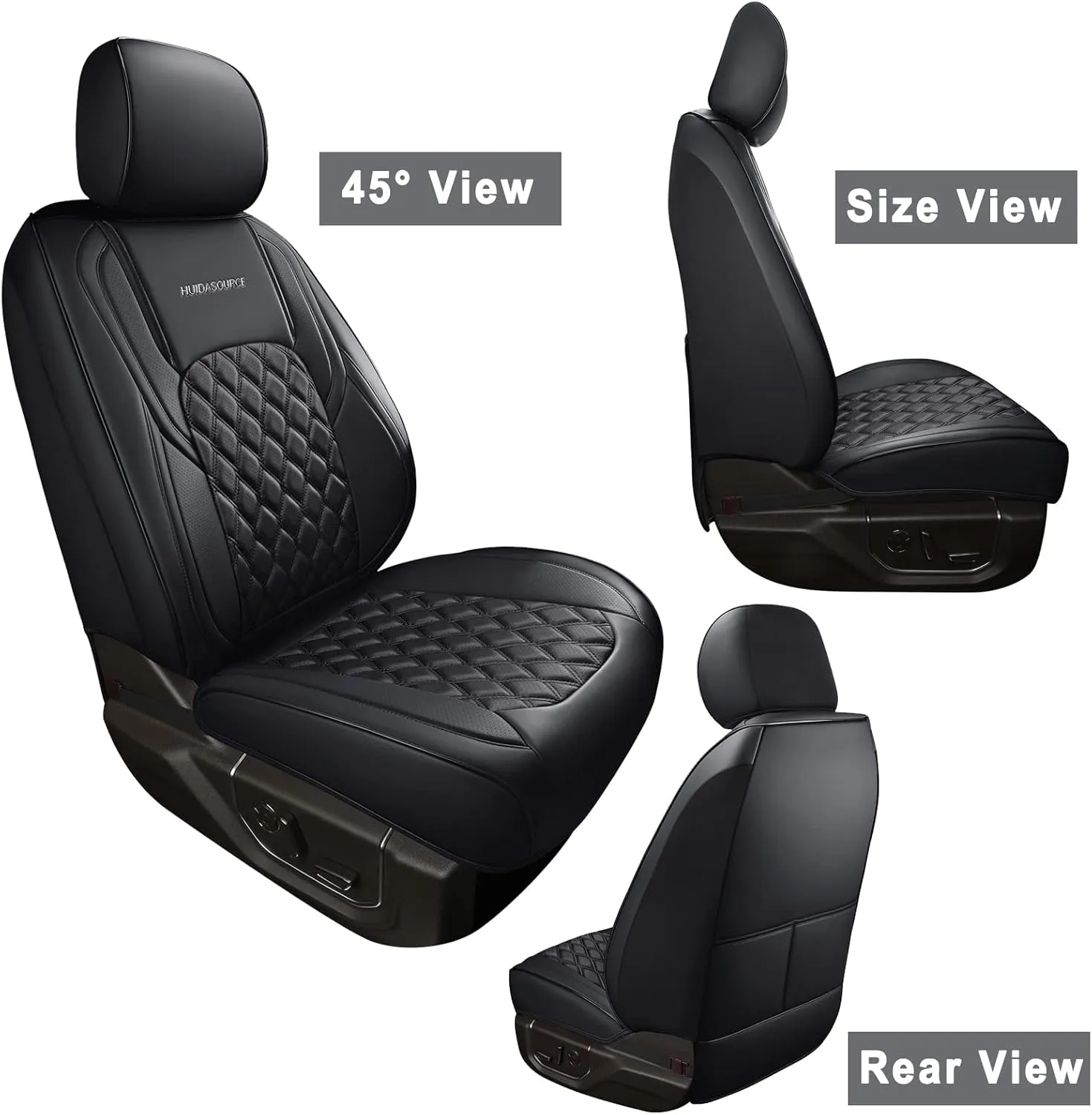 Huidasource Tacoma Front Seat Covers, Leather Car Seat Covers Custom Fit for Toyota Tacoma 2016-2023 2022 2021 Double & Crew Cab SR, SR5, Limited, TRD Pro, TRD Sport, Off-Road (Front Pair/Black)