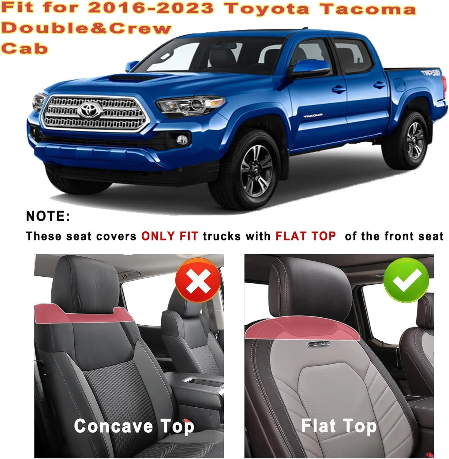 Huidasource Tacoma Front Seat Covers, Leather Car Seat Covers Custom Fit for Toyota Tacoma 2016-2023 2022 2021 Double & Crew Cab SR, SR5, Limited, TRD Pro, TRD Sport, Off-Road (Front Pair/Black)