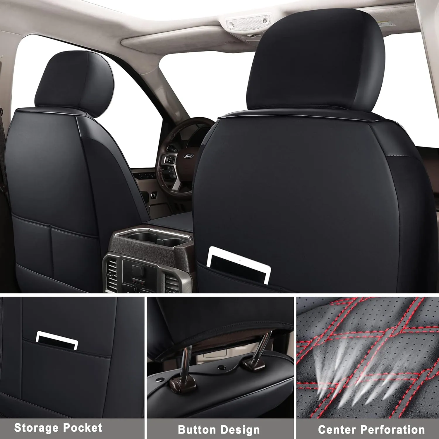 Huidasource Tacoma Front Seat Covers, Leather Car Seat Covers Custom Fit for Toyota Tacoma 2016-2023 2022 2021 Double & Crew Cab SR, SR5, Limited, TRD Pro, TRD Sport, Off-Road (Front Pair/Black)