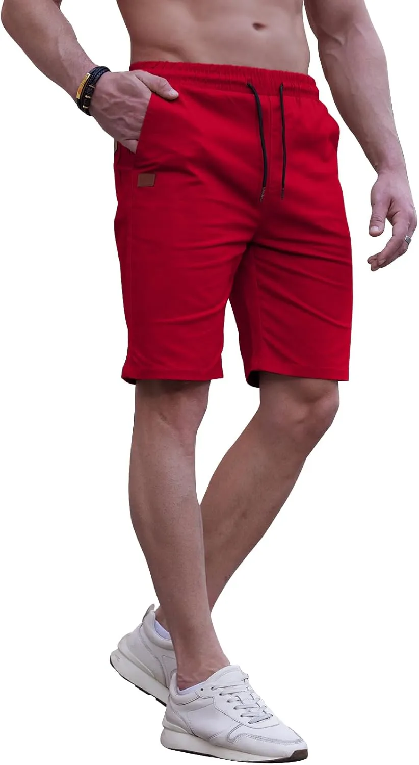 HUNGSON Mens Casual Shorts - Cotton Drawstring Summer Beach Stretch Twill Chino Golf Shorts