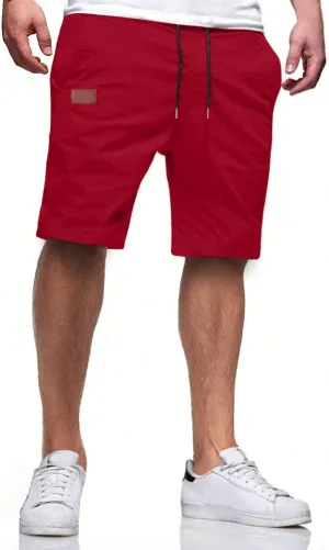 HUNGSON Mens Casual Shorts - Cotton Drawstring Summer Beach Stretch Twill Chino Golf Shorts