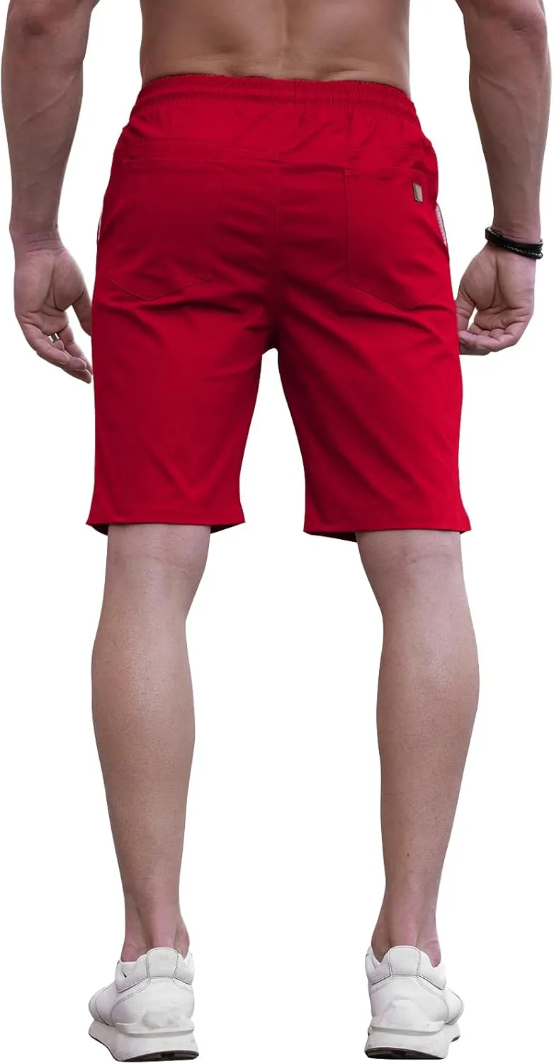HUNGSON Mens Casual Shorts - Cotton Drawstring Summer Beach Stretch Twill Chino Golf Shorts