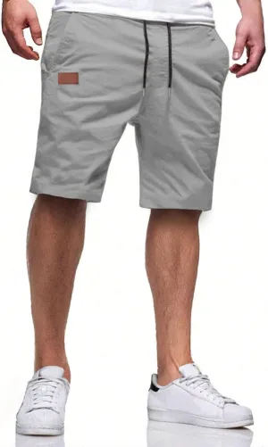 HUNGSON Mens Casual Shorts - Cotton Drawstring Summer Beach Stretch Twill Chino Golf Shorts