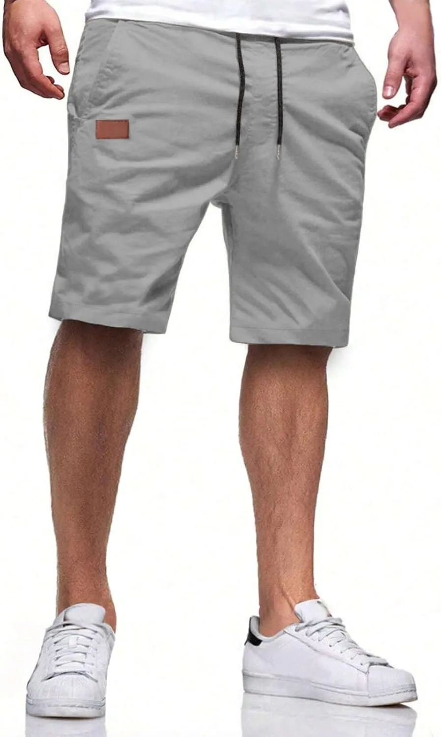 HUNGSON Mens Casual Shorts - Cotton Drawstring Summer Beach Stretch Twill Chino Golf Shorts