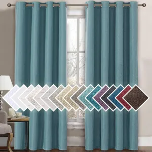 H.VERSAILTEX Linen Blackout Curtain 84 Inches Long for Bedroom/Living Room Thermal Insulated Grommet Linen Curtain Drapes Primitive Textured Burlap Effect Window Drapes 1 Panel, Heather Eggshell Blue