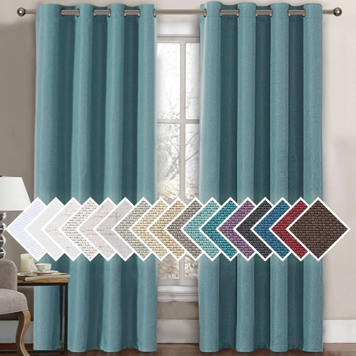 H.VERSAILTEX Linen Blackout Curtain 84 Inches Long for Bedroom/Living Room Thermal Insulated Grommet Linen Curtain Drapes Primitive Textured Burlap Effect Window Drapes 1 Panel, Heather Eggshell Blue