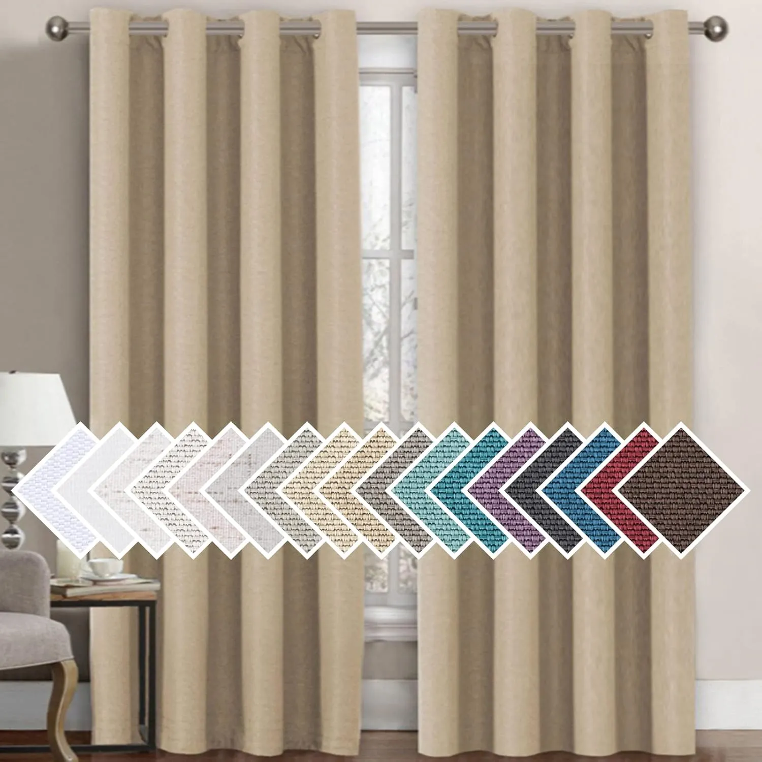 H.VERSAILTEX Linen Blackout Curtain 84 Inches Long for Bedroom/Living Room Thermal Insulated Grommet Linen Look Curtain Drapes Primitive Textured Burlap Effect Window Drapes 1 Panel - Heather Beige