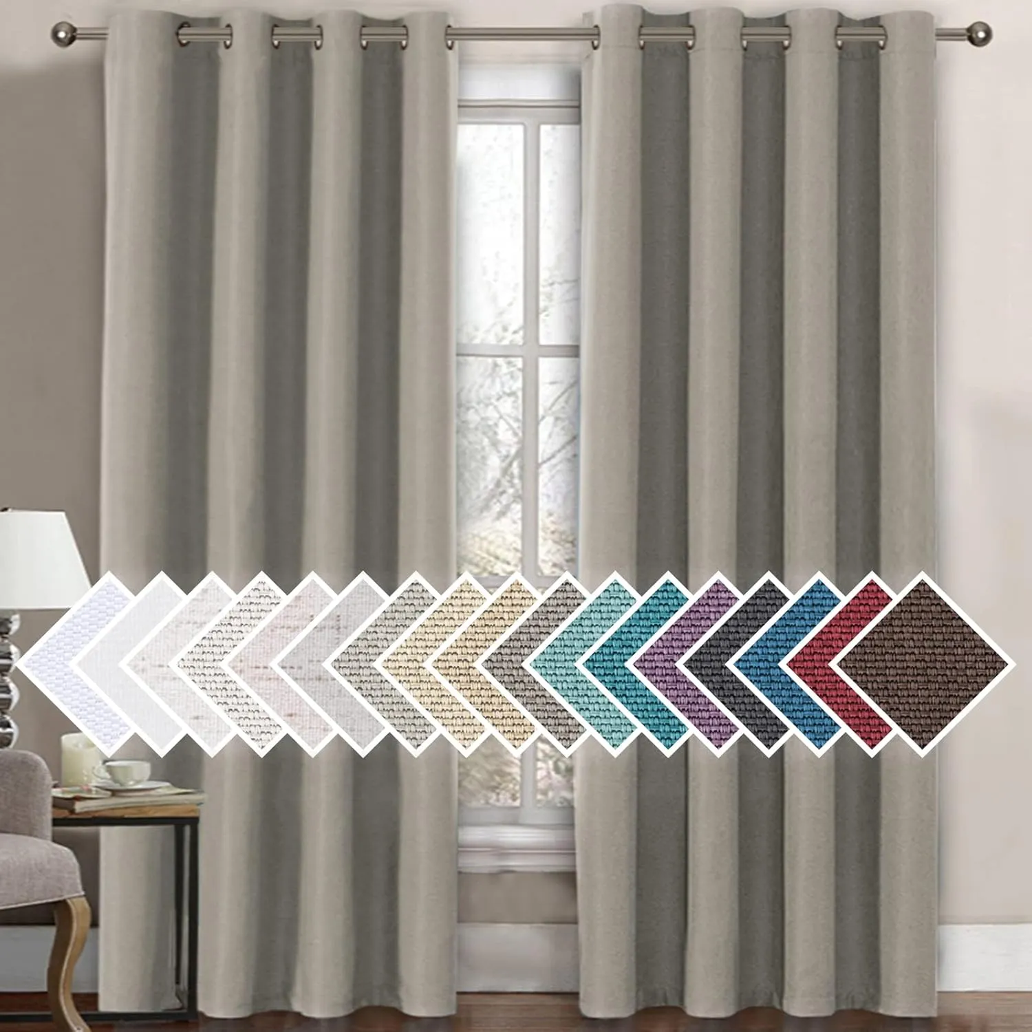 H.VERSAILTEX Linen Blackout Curtain 96 Inches Long for Bedroom/Living Room Thermal Insulated Grommet Linen Look Curtain Drapes Primitive Textured Burlap Effect Window Drapes 1 Panel - Heather Taupe