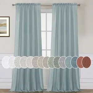 H.VERSAILTEX Linen Curtains Elegant Natural Linen Semi Sheer Curtains Energy Light Filtering Rod Pocket Window Treatments Panels for Living Room (Set of 2, Cloud Blue, 52 inch W X 84 inch L)