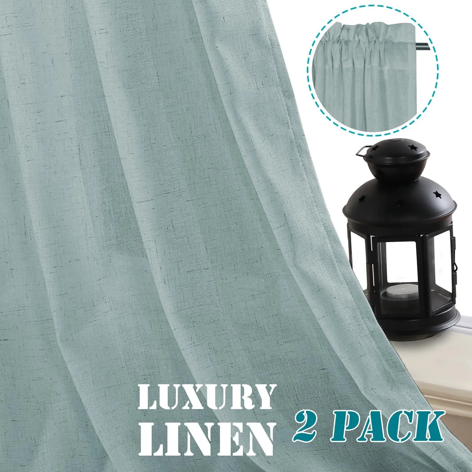 H.VERSAILTEX Linen Curtains Elegant Natural Linen Semi Sheer Curtains Energy Light Filtering Rod Pocket Window Treatments Panels for Living Room (Set of 2, Cloud Blue, 52 inch W X 84 inch L)