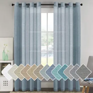 H.VERSAILTEX Linen Curtains Flax Linen Blended Curtain Panels for Living Room/Bedroom Semi Sheer Privacy Curtains 96 inch Length 2 Panels Set Nickel Grommet Window Drapes - Denim