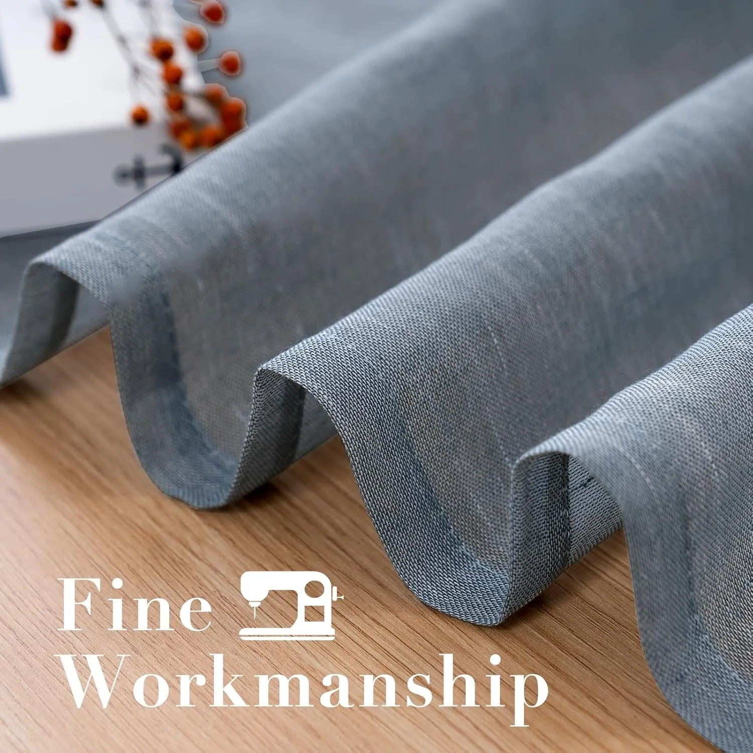 H.VERSAILTEX Linen Curtains Flax Linen Blended Curtain Panels for Living Room/Bedroom Semi Sheer Privacy Curtains 96 inch Length 2 Panels Set Nickel Grommet Window Drapes - Denim