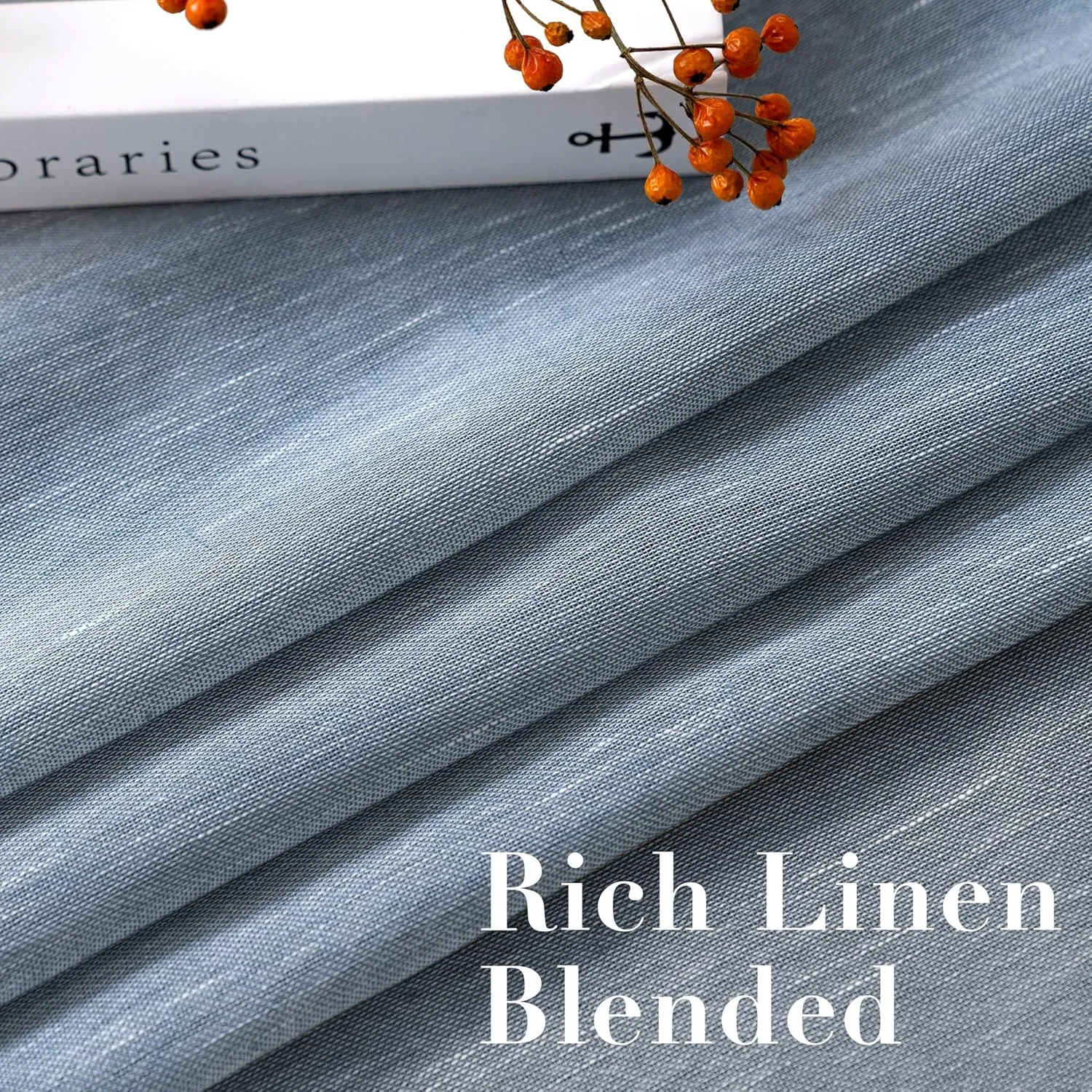 H.VERSAILTEX Linen Curtains Flax Linen Blended Curtain Panels for Living Room/Bedroom Semi Sheer Privacy Curtains 96 inch Length 2 Panels Set Nickel Grommet Window Drapes - Denim