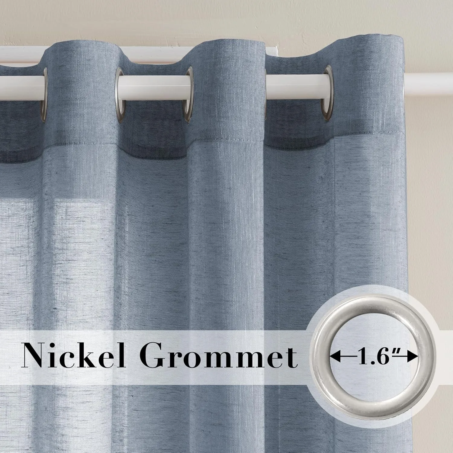 H.VERSAILTEX Linen Curtains Flax Linen Blended Curtain Panels for Living Room/Bedroom Semi Sheer Privacy Curtains 96 inch Length 2 Panels Set Nickel Grommet Window Drapes - Denim
