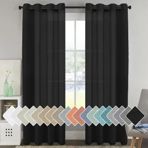 H.VERSAILTEX Linen Curtains Natural Blended Curtain Panels for Living Room/Light Reducing Linen Semi Sheer Curtains 96 inch Length 2 Panels Set Nickel Grommet Window Panels, 52" x 96", Black
