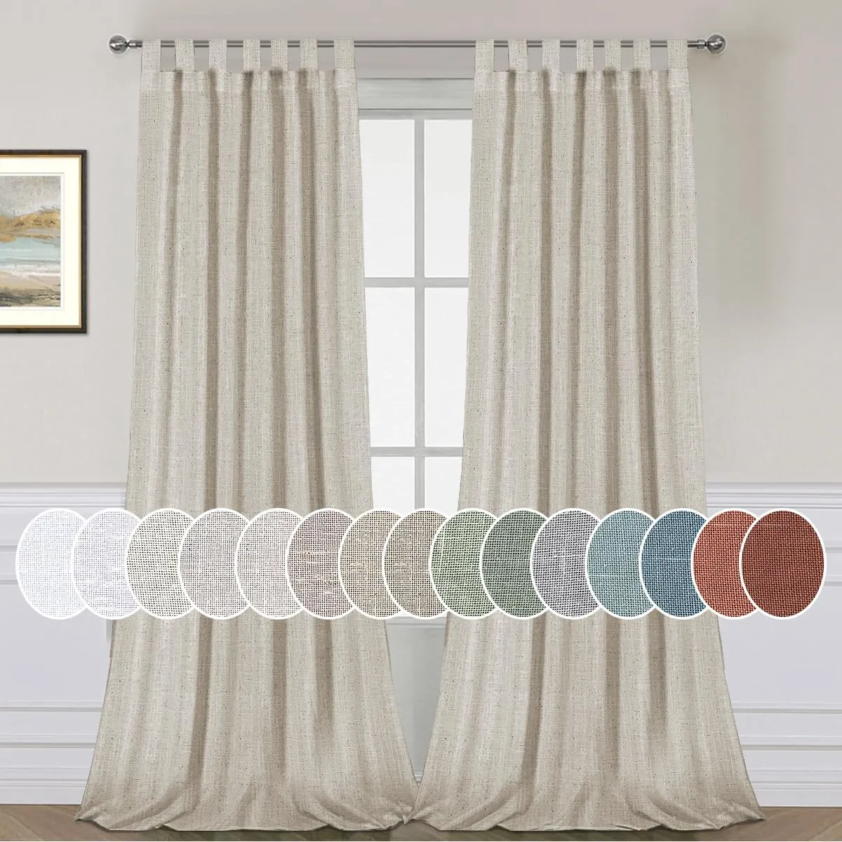 H.VERSAILTEX Living Room Curtains 84 inches Long Linen Curtains, Tab Top Curtains Privacy Added Energy Saving Light Filtering Window Treatments Draperies for Bedroom, 2 Panels, Angora