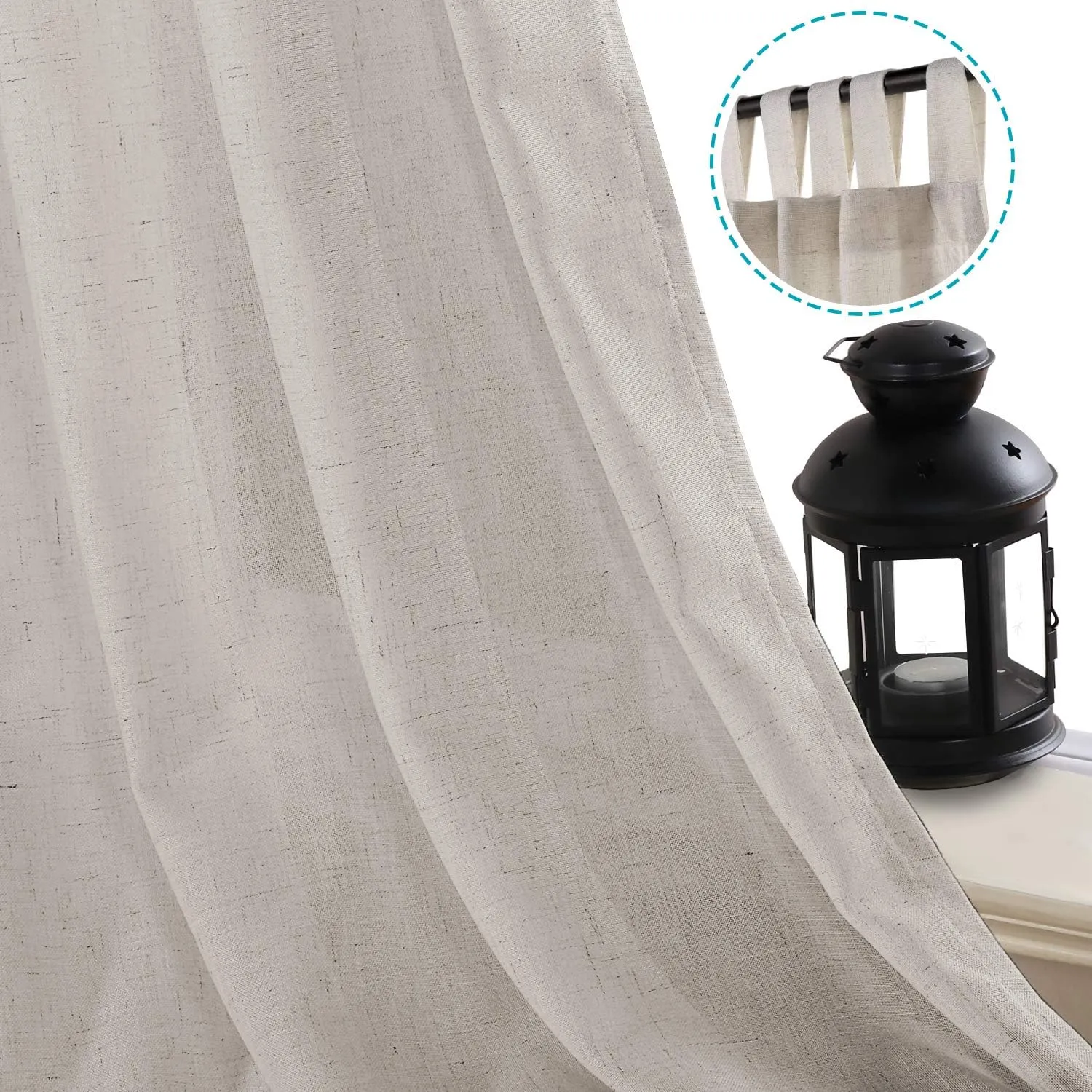 H.VERSAILTEX Living Room Curtains 84 inches Long Linen Curtains, Tab Top Curtains Privacy Added Energy Saving Light Filtering Window Treatments Draperies for Bedroom, 2 Panels, Angora