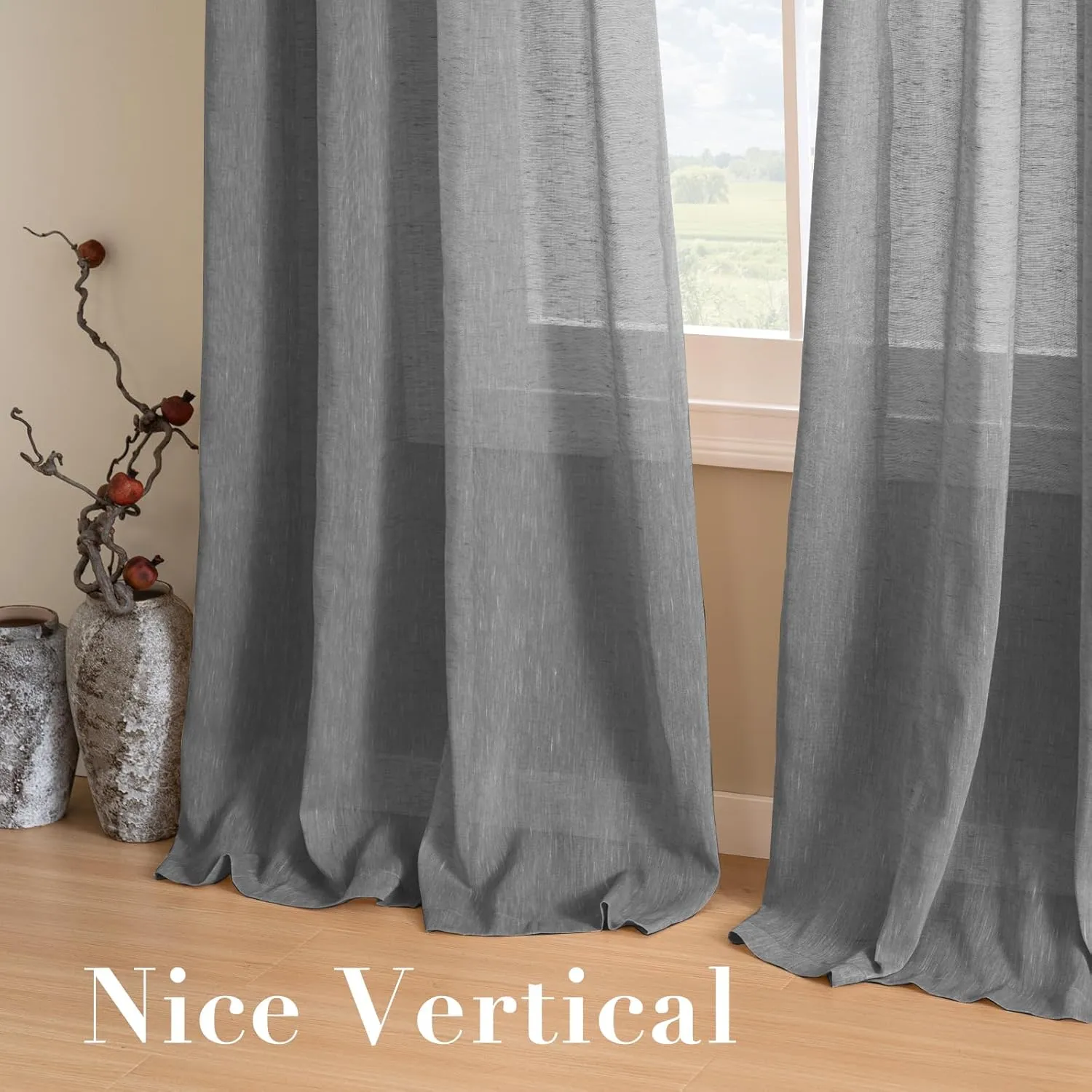 H.VERSAILTEX Natural Linen Blended Window Curtain Panels - Light Filtering Linen Semi Sheer Curtains Grey Nickel Grommet for Bedroom/Living Room (Set of 2, 52" W x 96" L - Charcoal Grey)