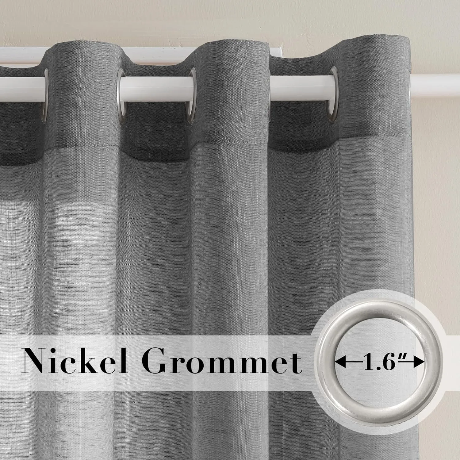 H.VERSAILTEX Natural Linen Blended Window Curtain Panels - Light Filtering Linen Semi Sheer Curtains Grey Nickel Grommet for Bedroom/Living Room (Set of 2, 52" W x 96" L - Charcoal Grey)