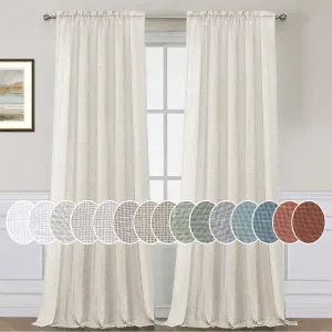 H.VERSAILTEX Natural Linen Rod Pocket Curtains 84 Inch Length for Living Room 2 Panel Pocket Drape Semi Sheer Neutral Country Rustic Farmhouse Boho Curtain Bedroom Light Filtering, Heathered Natural