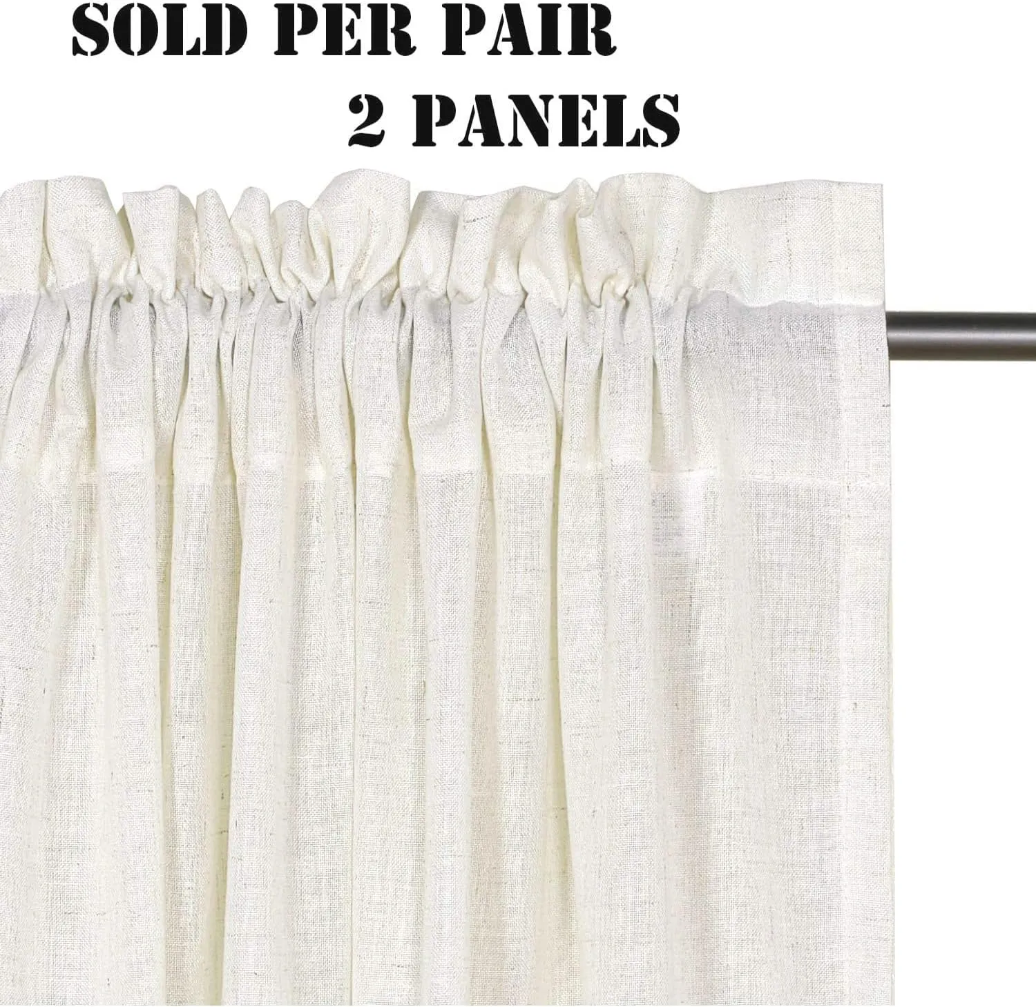 H.VERSAILTEX Natural Linen Rod Pocket Curtains 84 Inch Length for Living Room 2 Panel Pocket Drape Semi Sheer Neutral Country Rustic Farmhouse Boho Curtain Bedroom Light Filtering, Heathered Natural