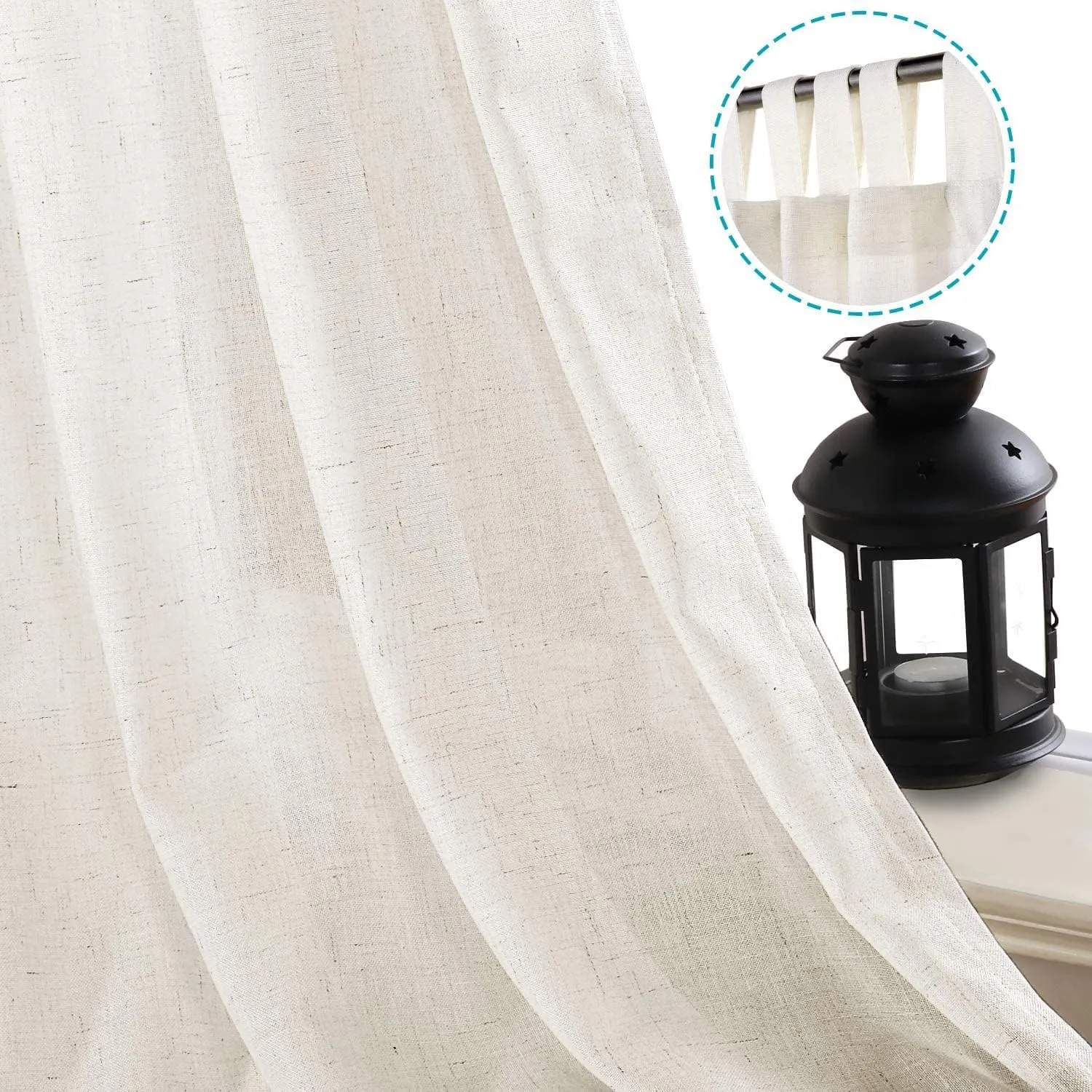 H.VERSAILTEX Natural Linen Tab Top Curtains 84 Inch Length for Living Room 2 Panel Drape Semi Sheer Neutral Country Rustic Farmhouse Boho Curtain Bedroom Muslin Look Light Filtering, Heathered Natural