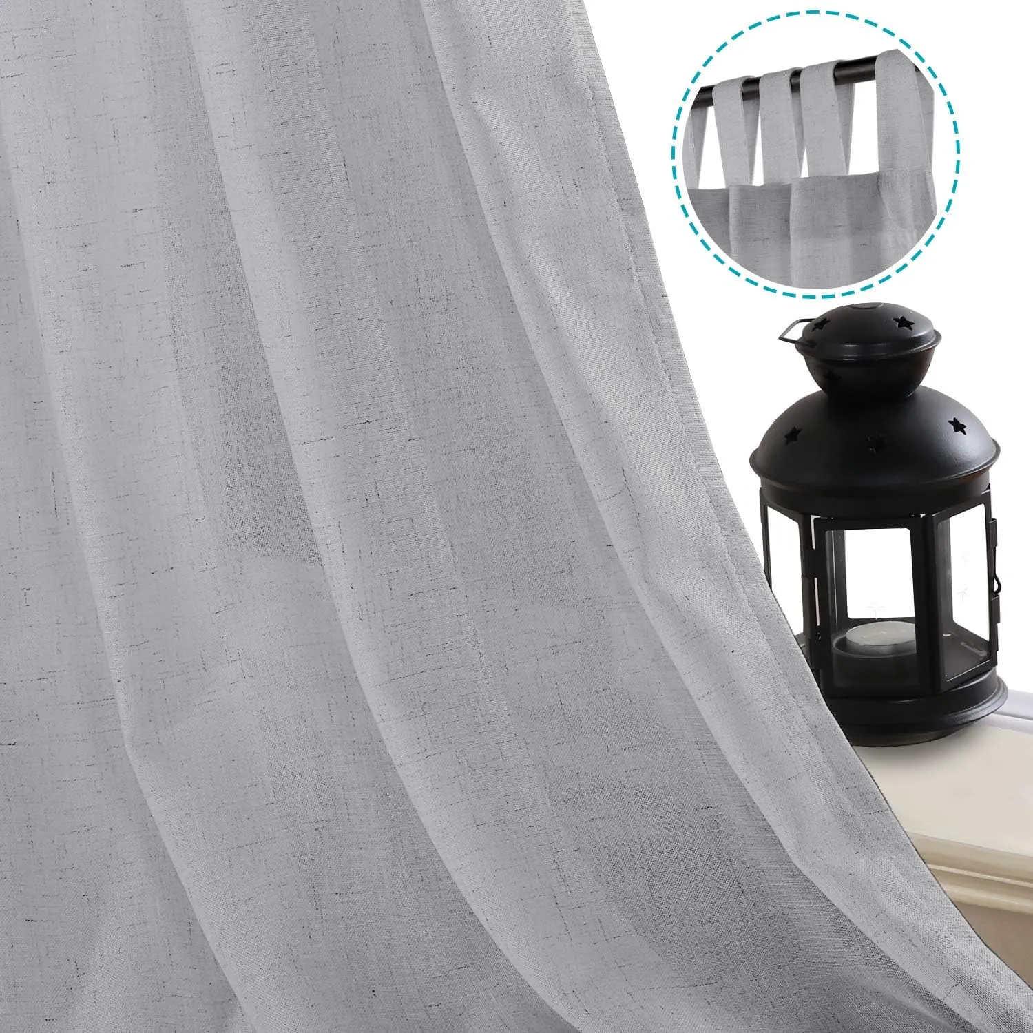 H.VERSAILTEX Tab Top Semi Sheer Curtains 84 inches Long, Natural Linen Blended Airy Curtains for Living Room, Soft Rich Material Light Filtering Bedroom Drape Panels, Set of 2, Dove