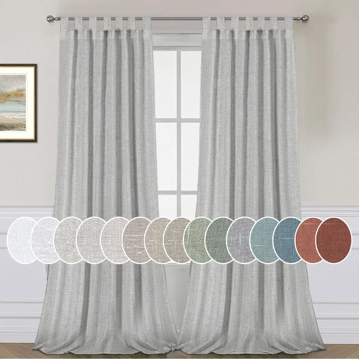 H.VERSAILTEX Tab Top Semi Sheer Curtains 84 inches Long, Natural Linen Blended Airy Curtains for Living Room, Soft Rich Material Light Filtering Bedroom Drape Panels, Set of 2, Dove