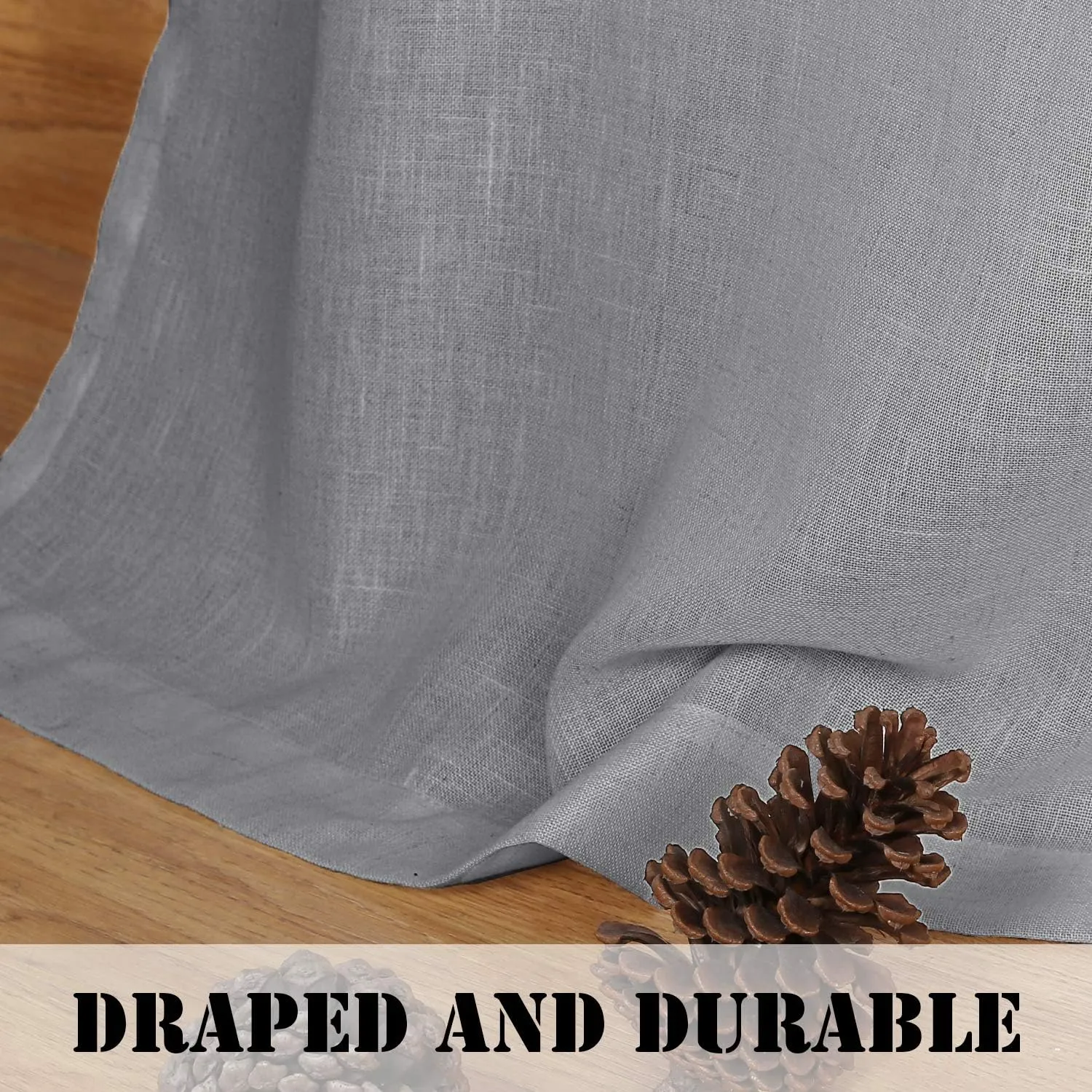 H.VERSAILTEX Tab Top Semi Sheer Curtains 84 inches Long, Natural Linen Blended Airy Curtains for Living Room, Soft Rich Material Light Filtering Bedroom Drape Panels, Set of 2, Dove
