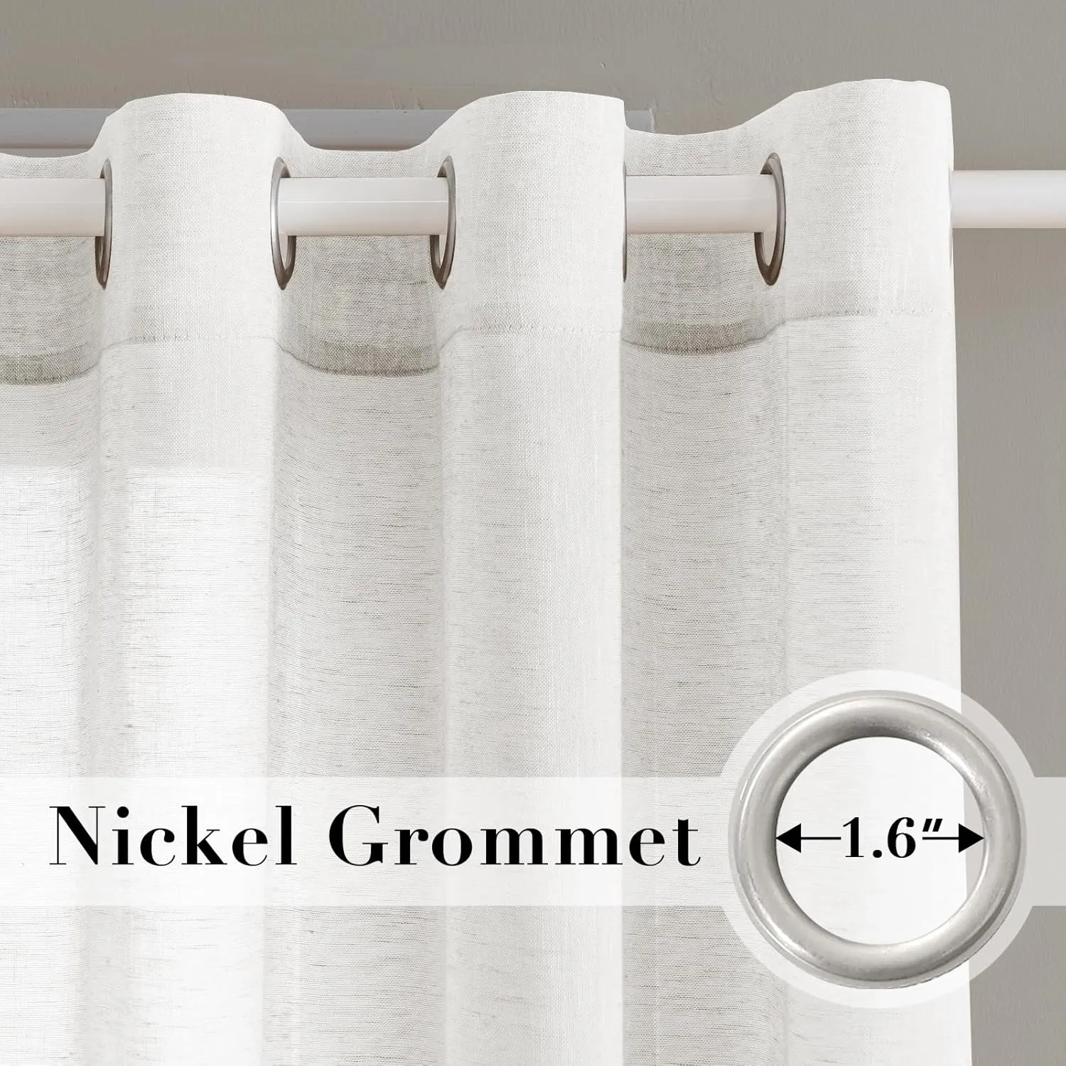 H.VERSAILTEX White Sheer Linen Curtains for Living Room 84 inches Long Bedroom Curtains 2 Panel Sets Grommet Semi Sheer Elegant Soft Light Filter Window Treatments Curtain, White