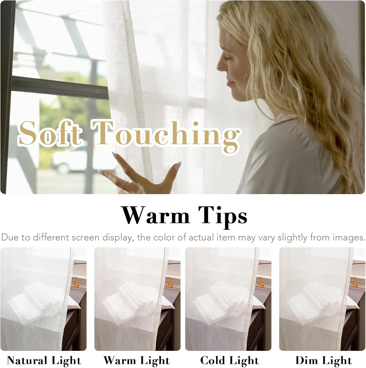 H.VERSAILTEX White Sheer Linen Curtains for Living Room 84 inches Long Bedroom Curtains 2 Panel Sets Grommet Semi Sheer Elegant Soft Light Filter Window Treatments Curtain, White