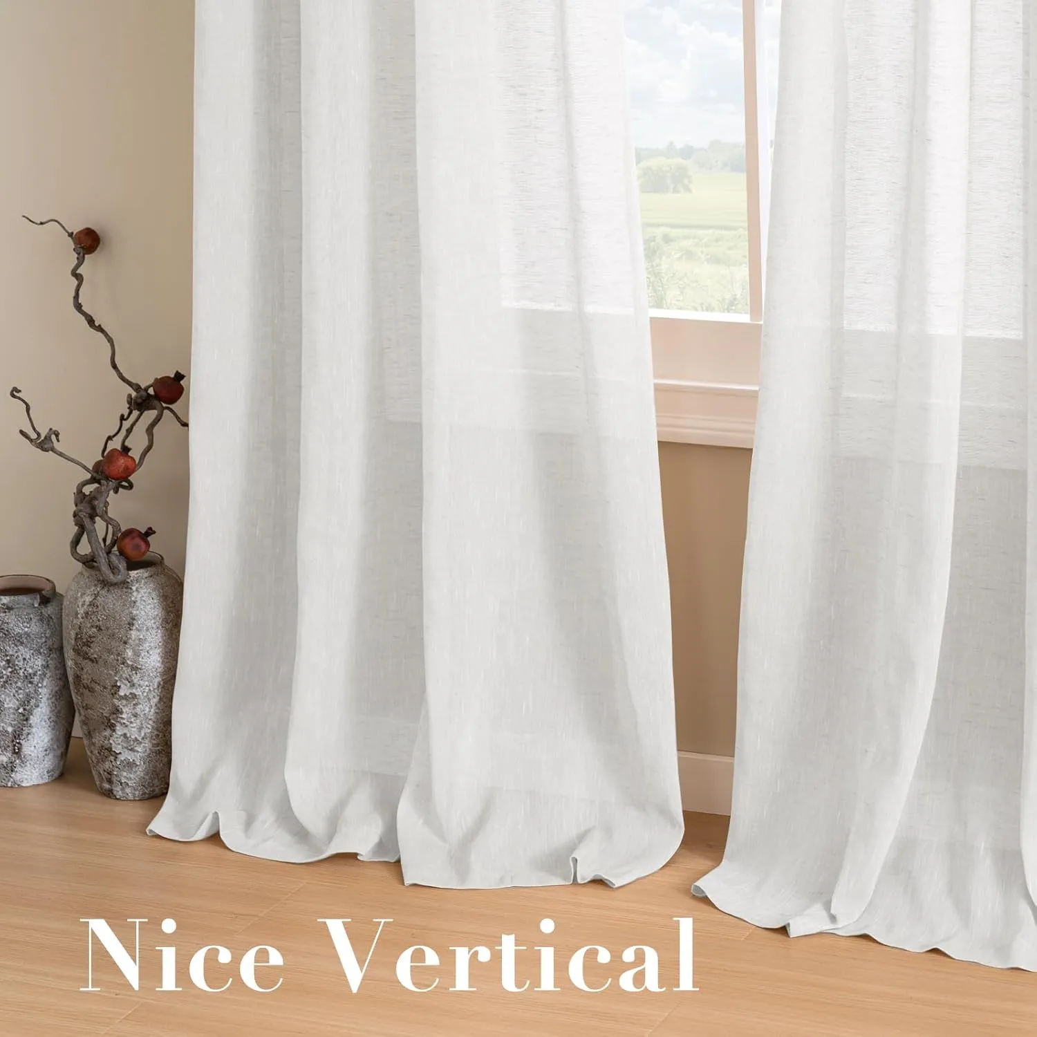 H.VERSAILTEX White Sheer Linen Curtains for Living Room 84 inches Long Bedroom Curtains 2 Panel Sets Grommet Semi Sheer Elegant Soft Light Filter Window Treatments Curtain, White