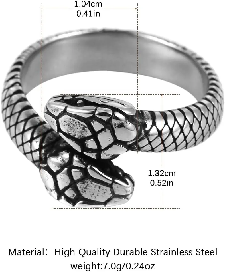 HZMAN Snake Ring Men Women Gothic Jewelry Retro Animal Fashion Personality Stainless Steel Ring