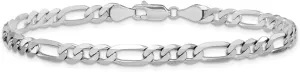 IceCarats 14K Solid White Gold 5.75mm Figaro Link Chain Bracelet