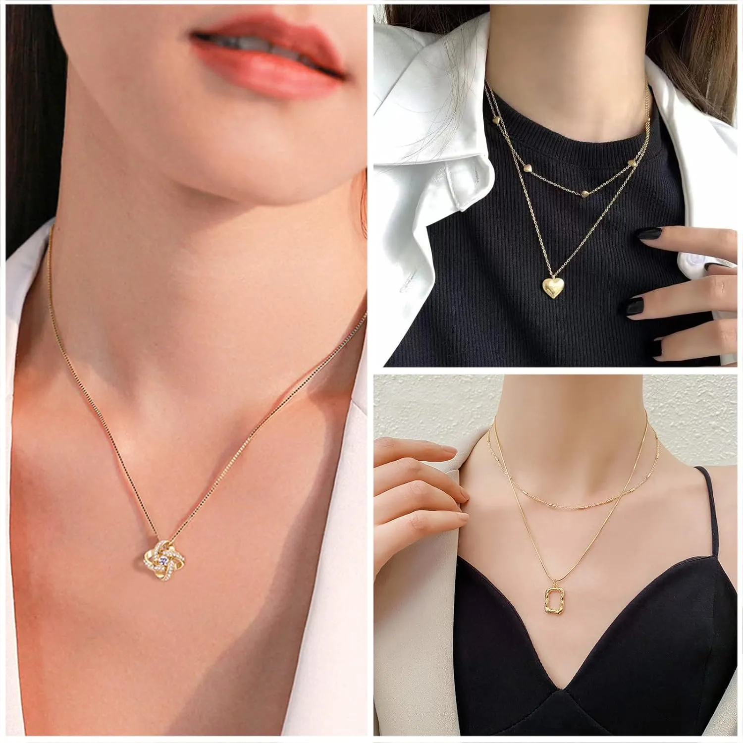 IFKM 36 PC Gold Plated Jewelry Set with 4 Necklace, 11 Bracelet, 7 Ear Cuffs Earring, 14 Knuckle Rings for Women Girls Valentine Anniversary Birthday Friendship Gift