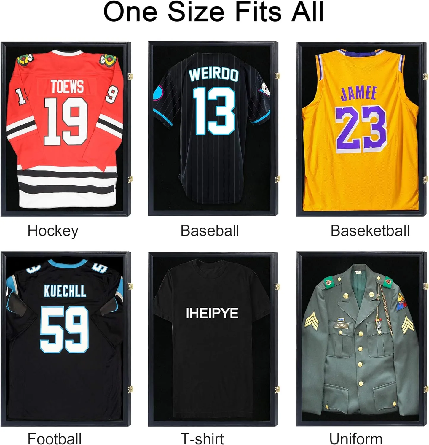IHEIPYE Jersey Display Frame Case Lockable, Large Sport Jersey Shadow Box with 98% UV Protection Acrylic and Hanger for Baseball Basketball Football Soccer Hockey Shirt and Uniform,Black