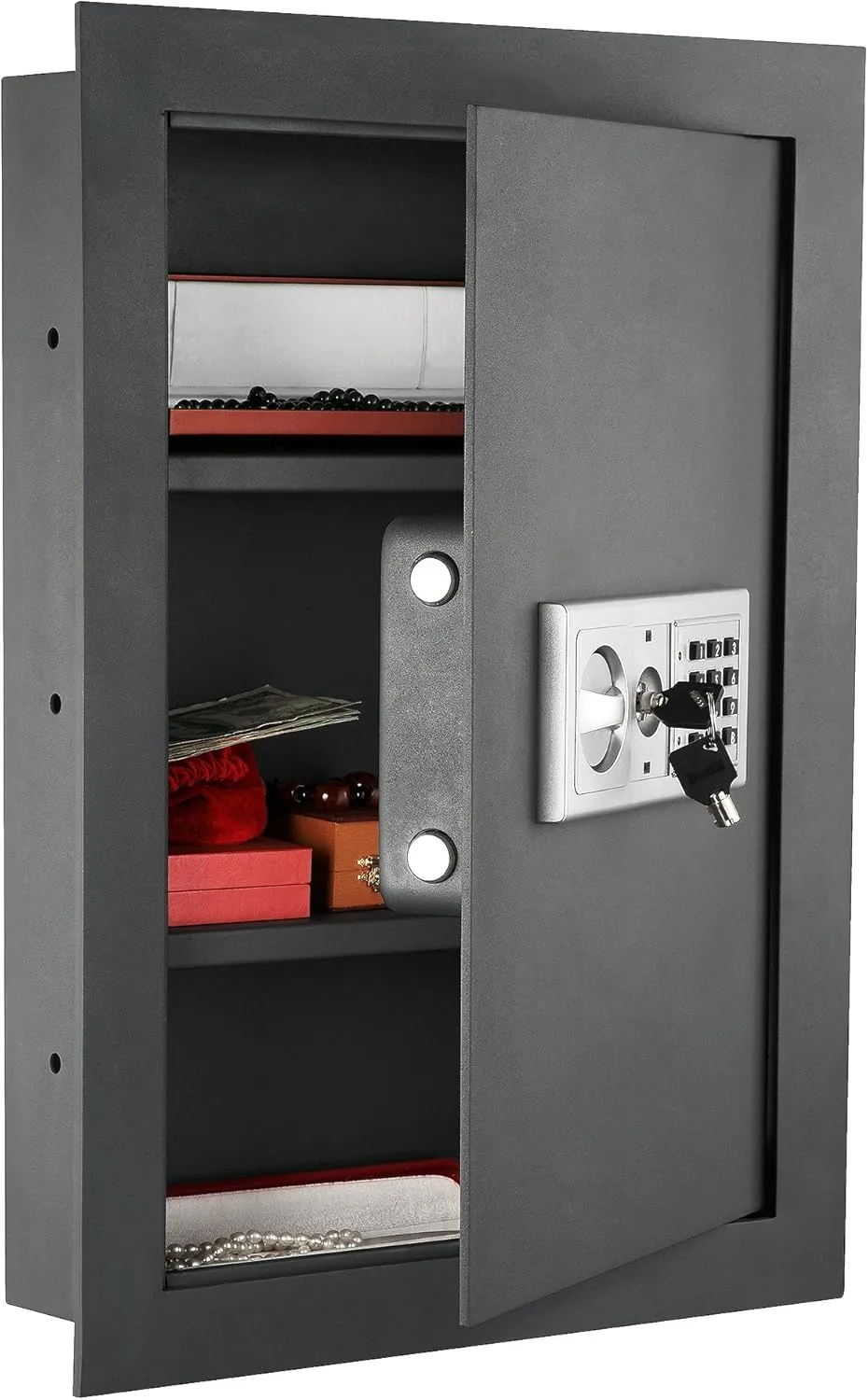 In-Wall Safe with Electronic Keypad and 2 Manual Override Keys - Protect Money, Jewelry, and Passports at Home or Business by Paragon Safes (Gray)