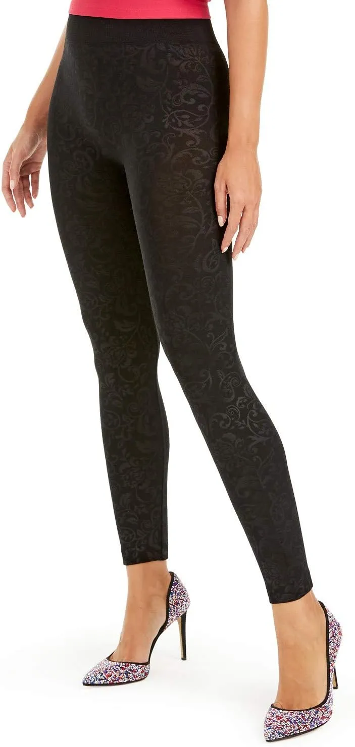 INC International Concepts Seamless Embossed Paisley-Print Leggings Black Scroll Size: XS/S