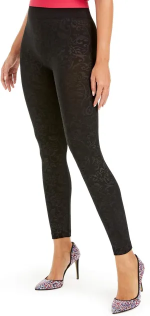 INC International Concepts Seamless Embossed Paisley-Print Leggings Black Scroll Size: XS/S