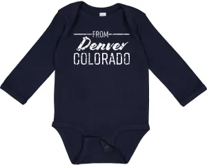 inktastic From Denver Colorado in White Distressed Text Long Sleeve Creeper