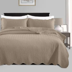 IR Imperial Rooms Twin Quilt Bedding Set Size (68” x 86”)   1 Pillow Shams (20” x 26”   2”) - 2 Pcs Summer Season Lightweight Reversible Microfiber Coverlet Embossed Quilt Bedspread (Beige)