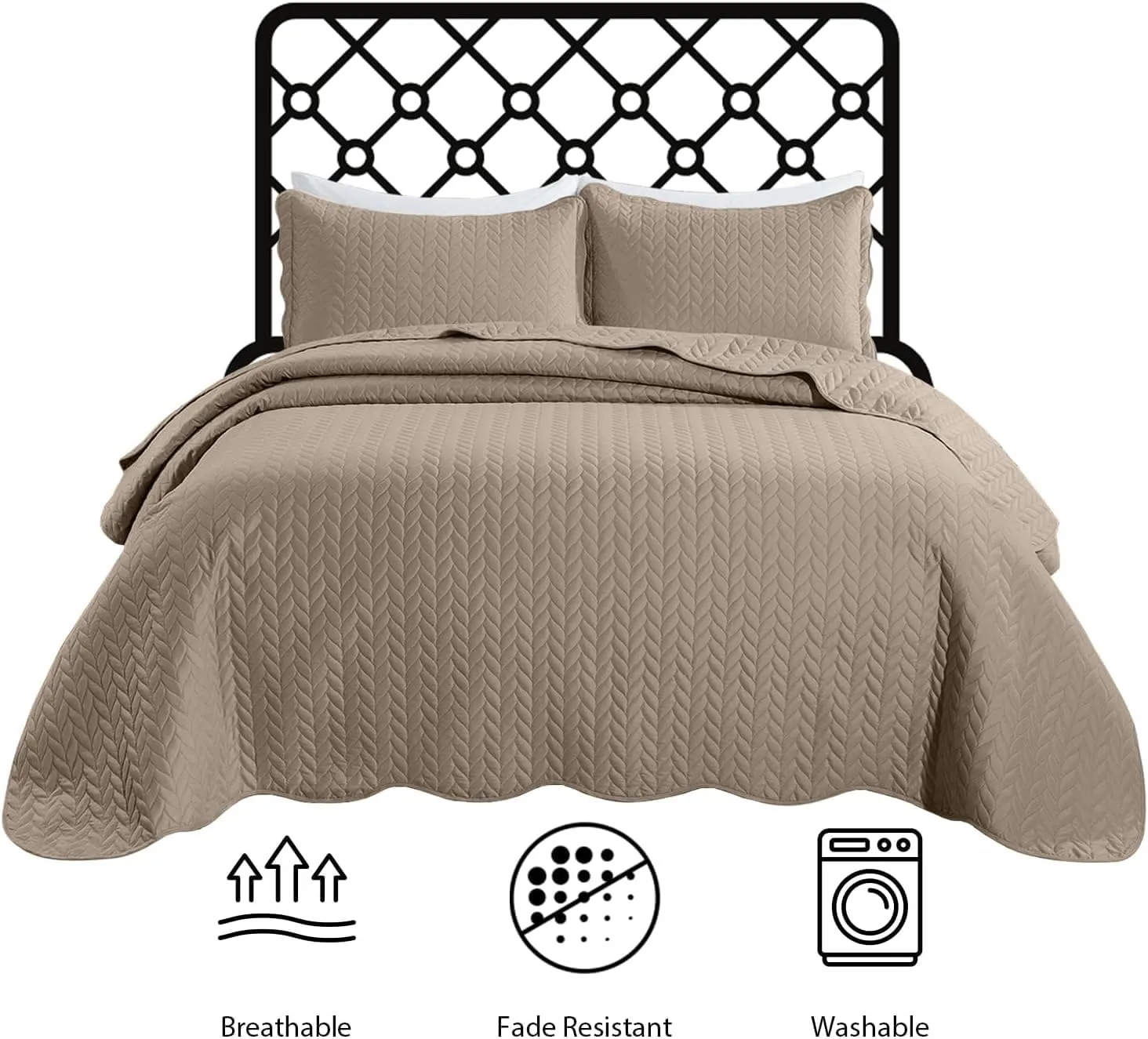 IR Imperial Rooms Twin Quilt Bedding Set Size (68” x 86”)   1 Pillow Shams (20” x 26”   2”) - 2 Pcs Summer Season Lightweight Reversible Microfiber Coverlet Embossed Quilt Bedspread (Beige)