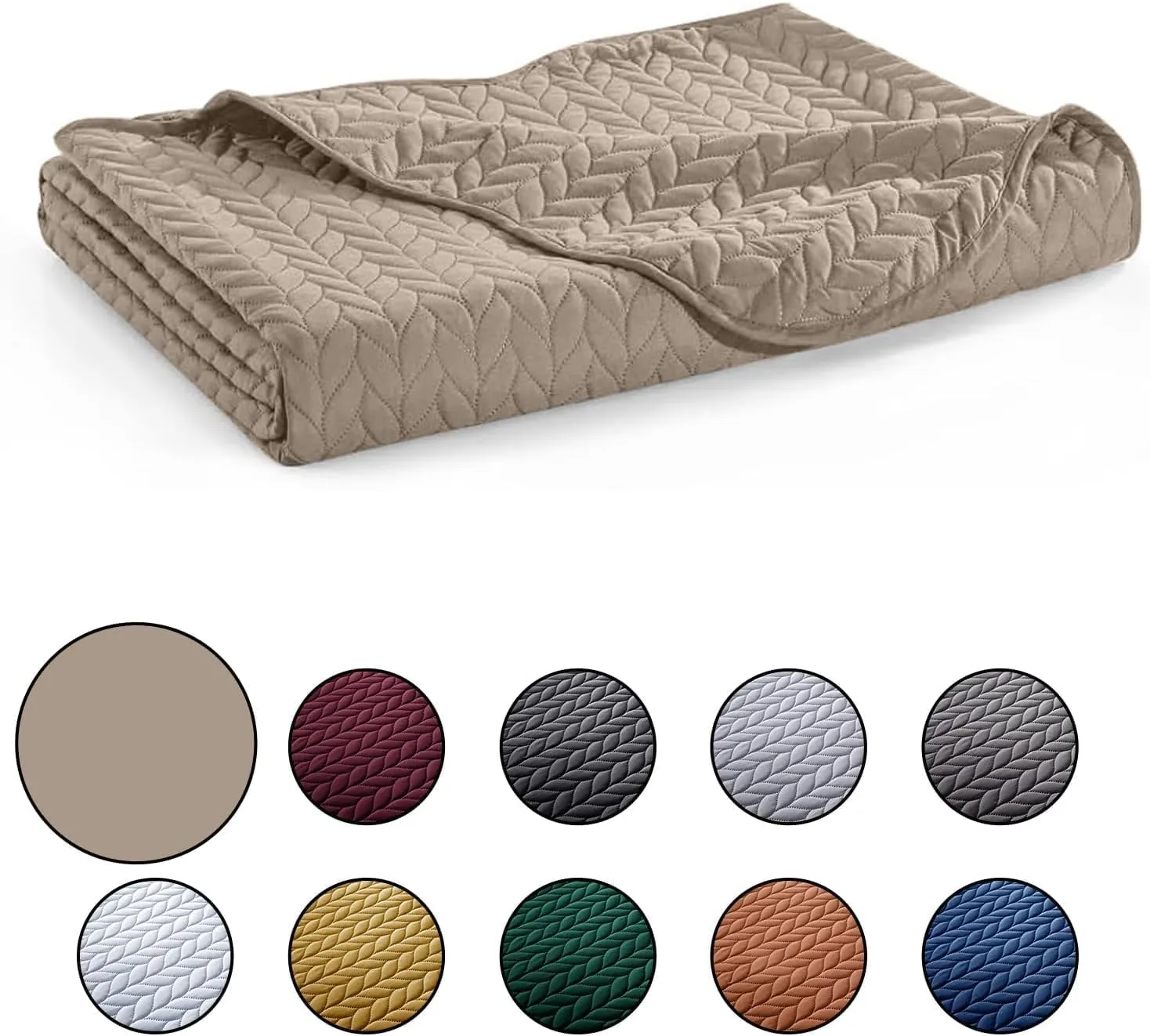IR Imperial Rooms Twin Quilt Bedding Set Size (68” x 86”)   1 Pillow Shams (20” x 26”   2”) - 2 Pcs Summer Season Lightweight Reversible Microfiber Coverlet Embossed Quilt Bedspread (Beige)