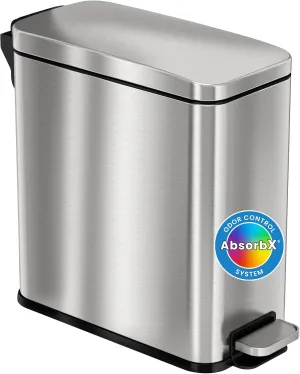 iTouchless SoftStep 3 Gallon Small Slim Bathroom Step Trash Can with AbsorbX Odor Filter & Removable Inner Bucket, Pedal Stainless Steel Garbage Bin for Bathroom, Bedroom, and Business Office Cubicle