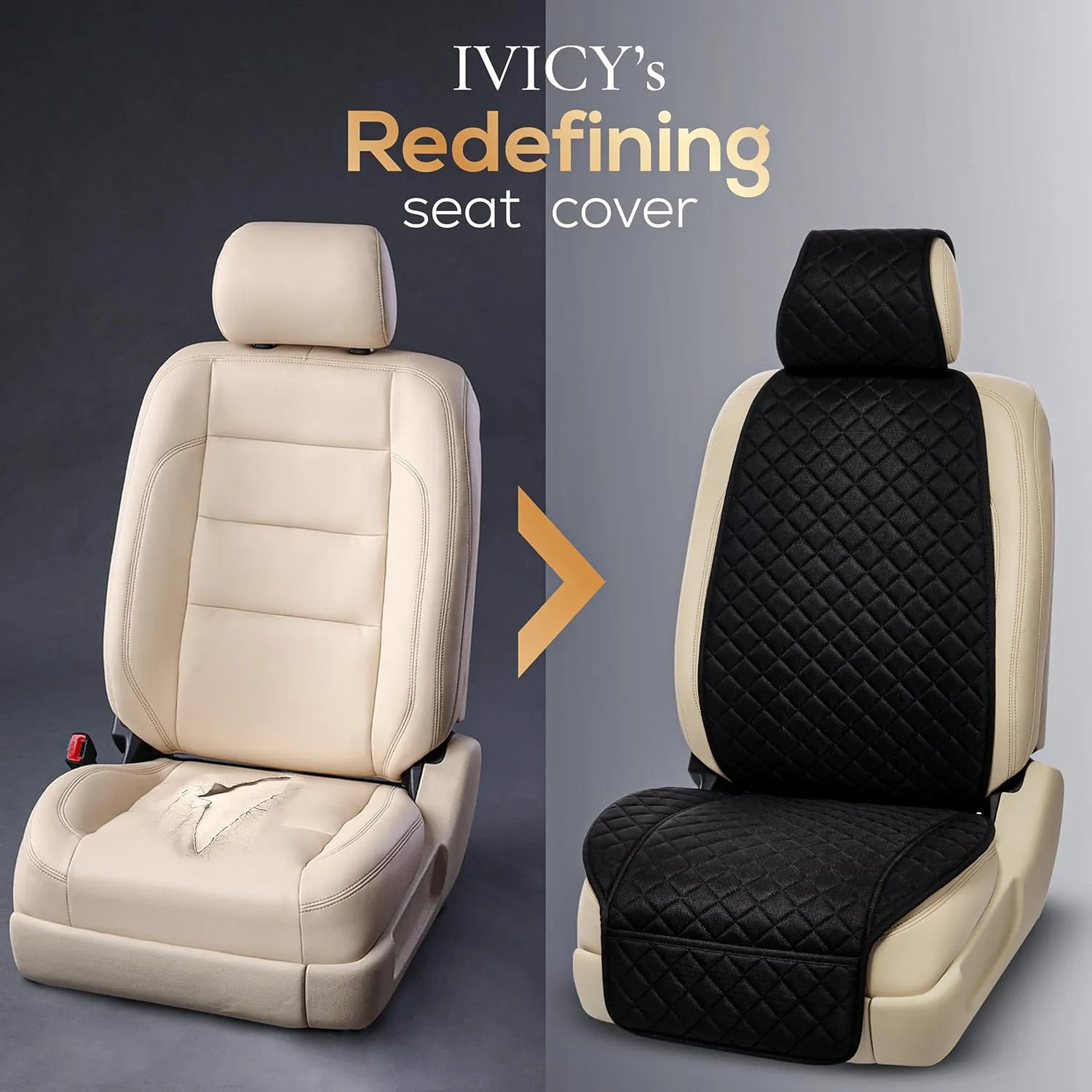IVICY Linen Car Seat Cover for Cars - Non-Slip Soft & Breathable - Front Car Seat Protector Covers Universal Fits Most Automotive, Vans, SUVs, Trucks - 1 Unit - Black