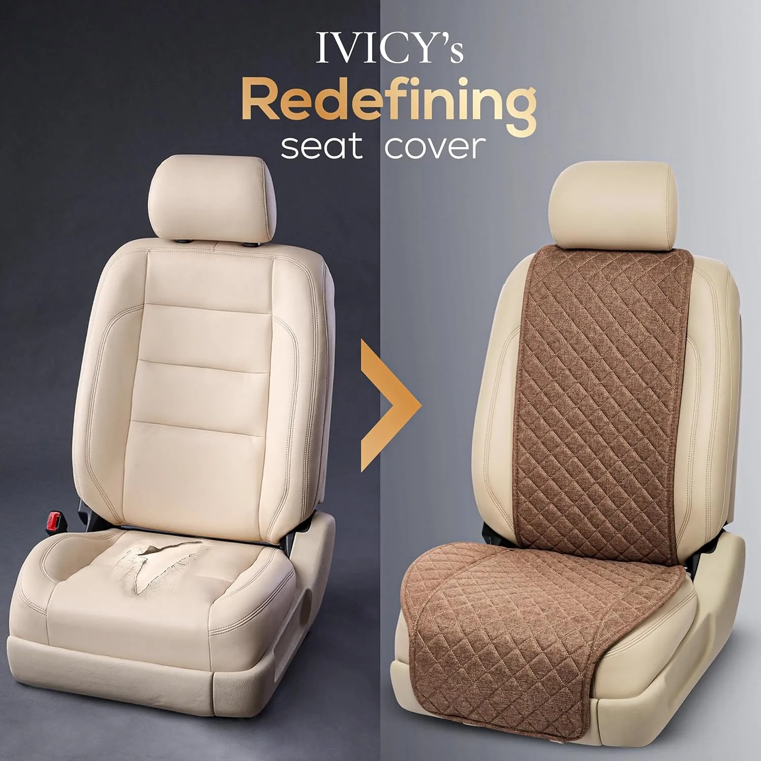 IVICY Linen Car Seat Cover for Cars - Non-Slip Soft & Breathable - Front Car Seat Protector Covers Universal Fits Most Automotive, Vans, SUVs, Trucks - 1 Unit - Brown