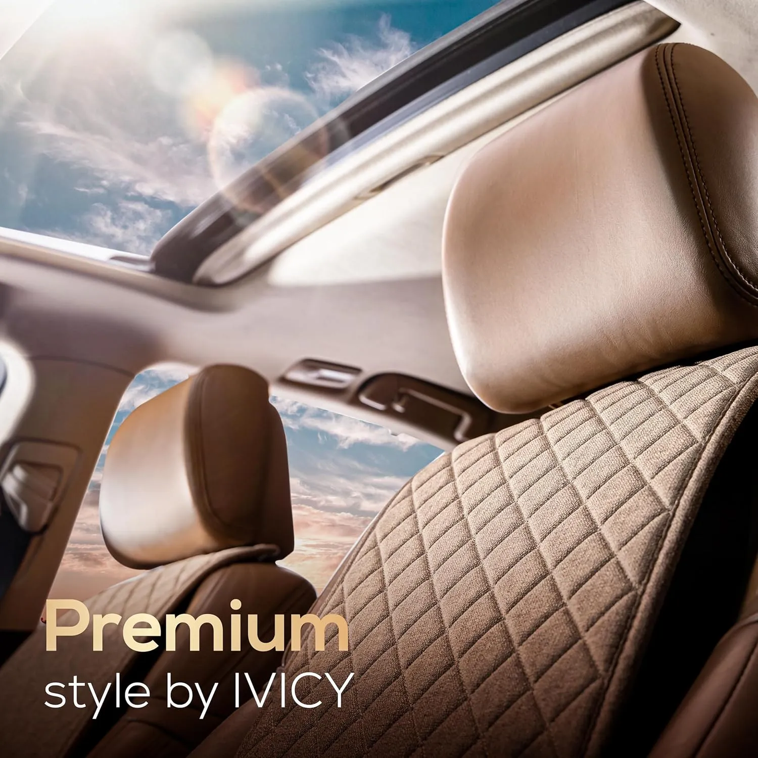 IVICY Linen Car Seat Cover for Cars - Non-Slip Soft & Breathable - Front Car Seat Protector Covers Universal Fits Most Automotive, Vans, SUVs, Trucks - 1 Unit - Brown