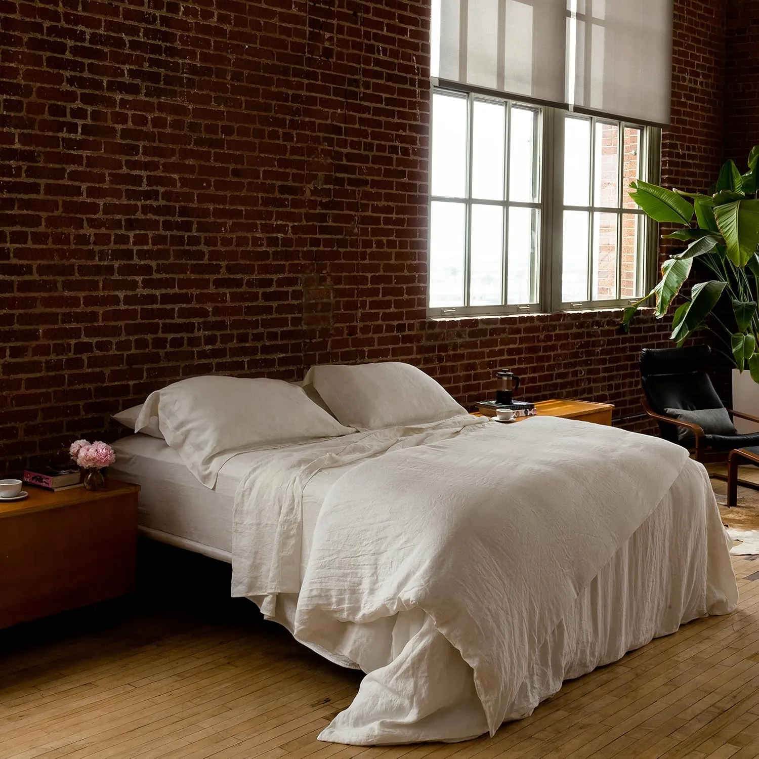 Ivory Linen Sheet Set Breathable French Flax Woven in Italy European Luxury Quality Sheets - Queen Size