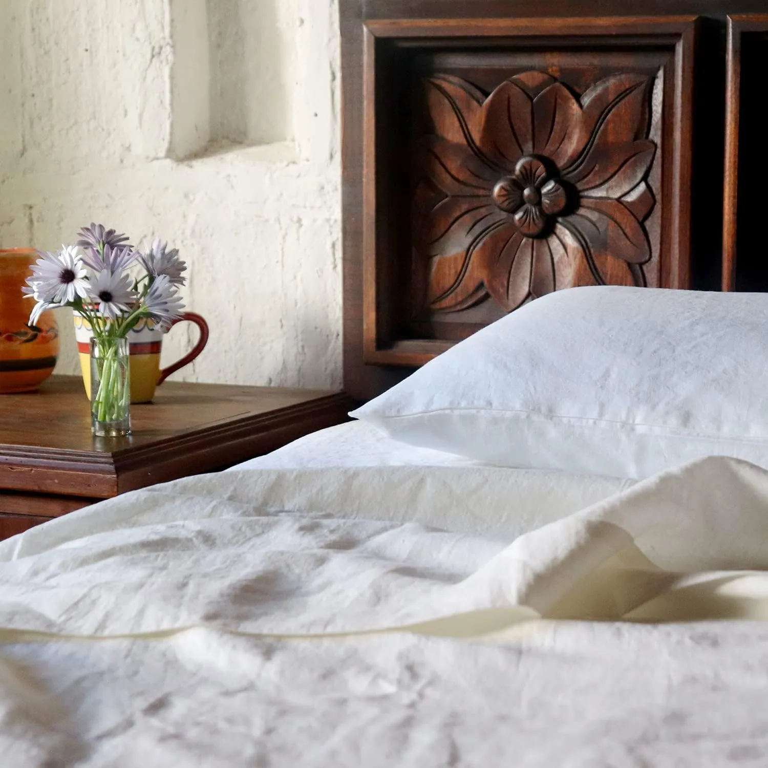 Ivory Linen Sheet Set Breathable French Flax Woven in Italy European Luxury Quality Sheets - Queen Size