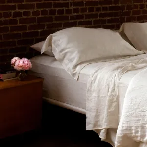 Ivory Linen Sheet Set Breathable French Flax Woven in Italy European Luxury Quality Sheets - Queen Size